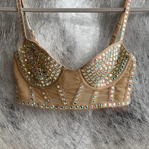 NEW! FOR LOVE AND LEMONS CRYSTAL RHINESTONE BRALETTE XS - Picture 2 of 10